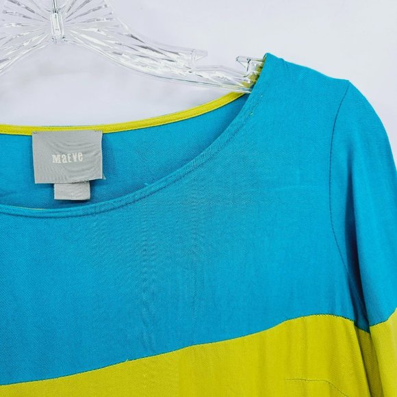 Maeve Colorblock Shift Dress 6 Blue Green ¾ Sleeve USA Made Bright Anthropologie - Picture 8 of 11